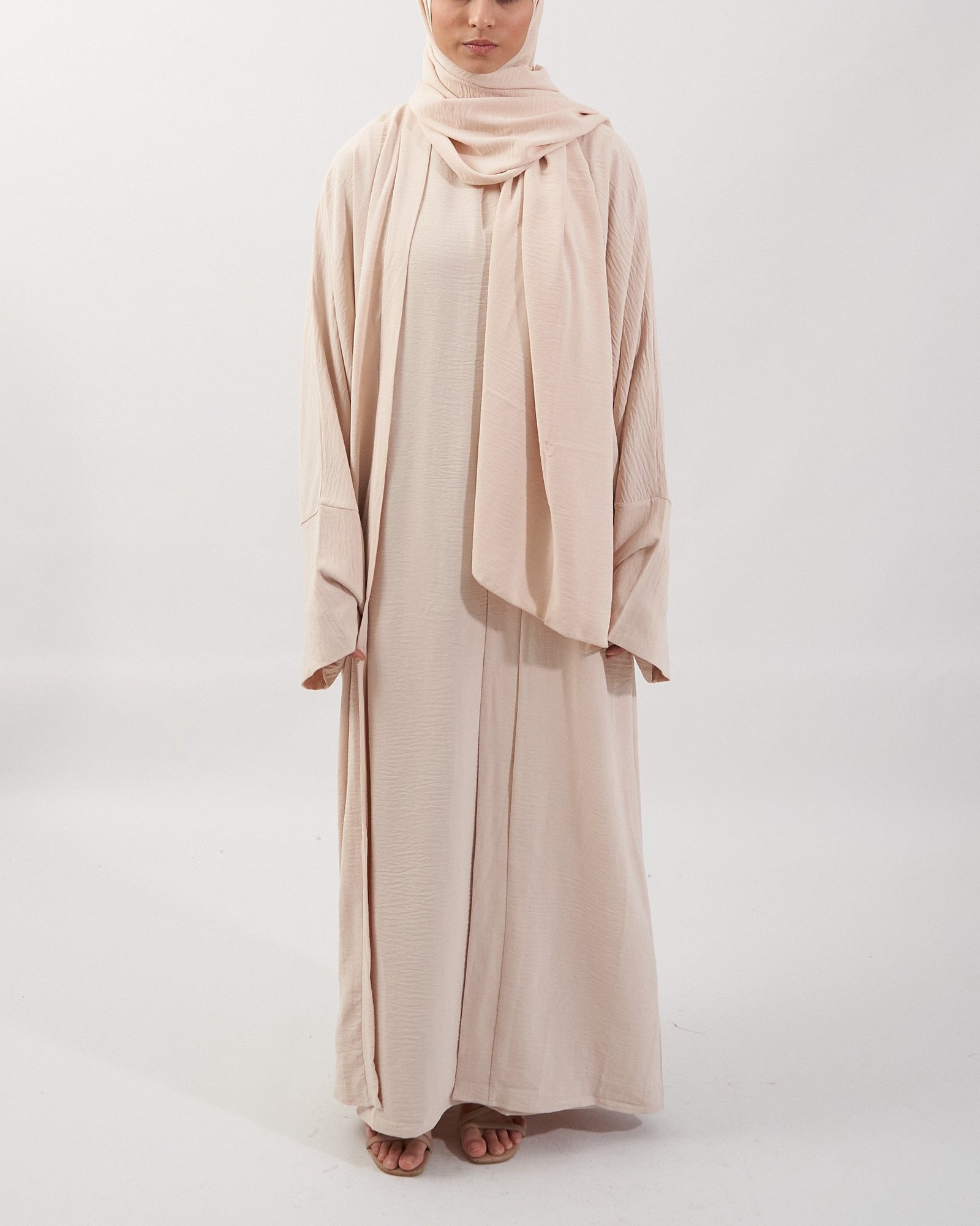 3PCS Crinkle Abaya Set - Cream