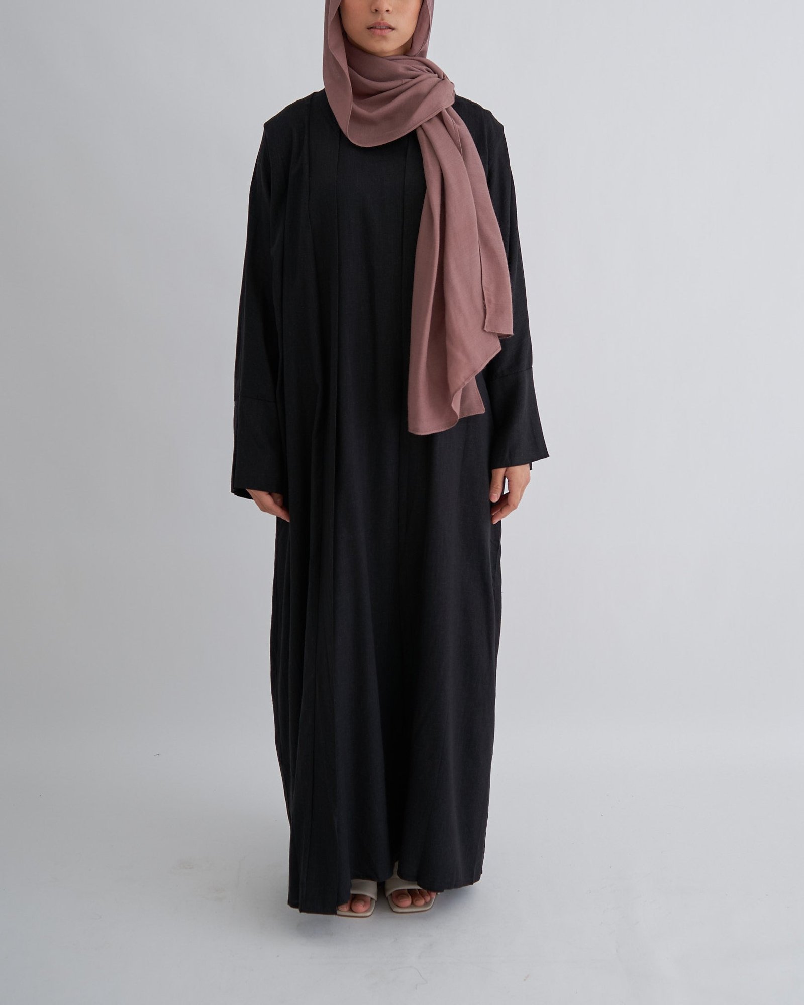 2PCS Aya Linen Abaya Set - Black