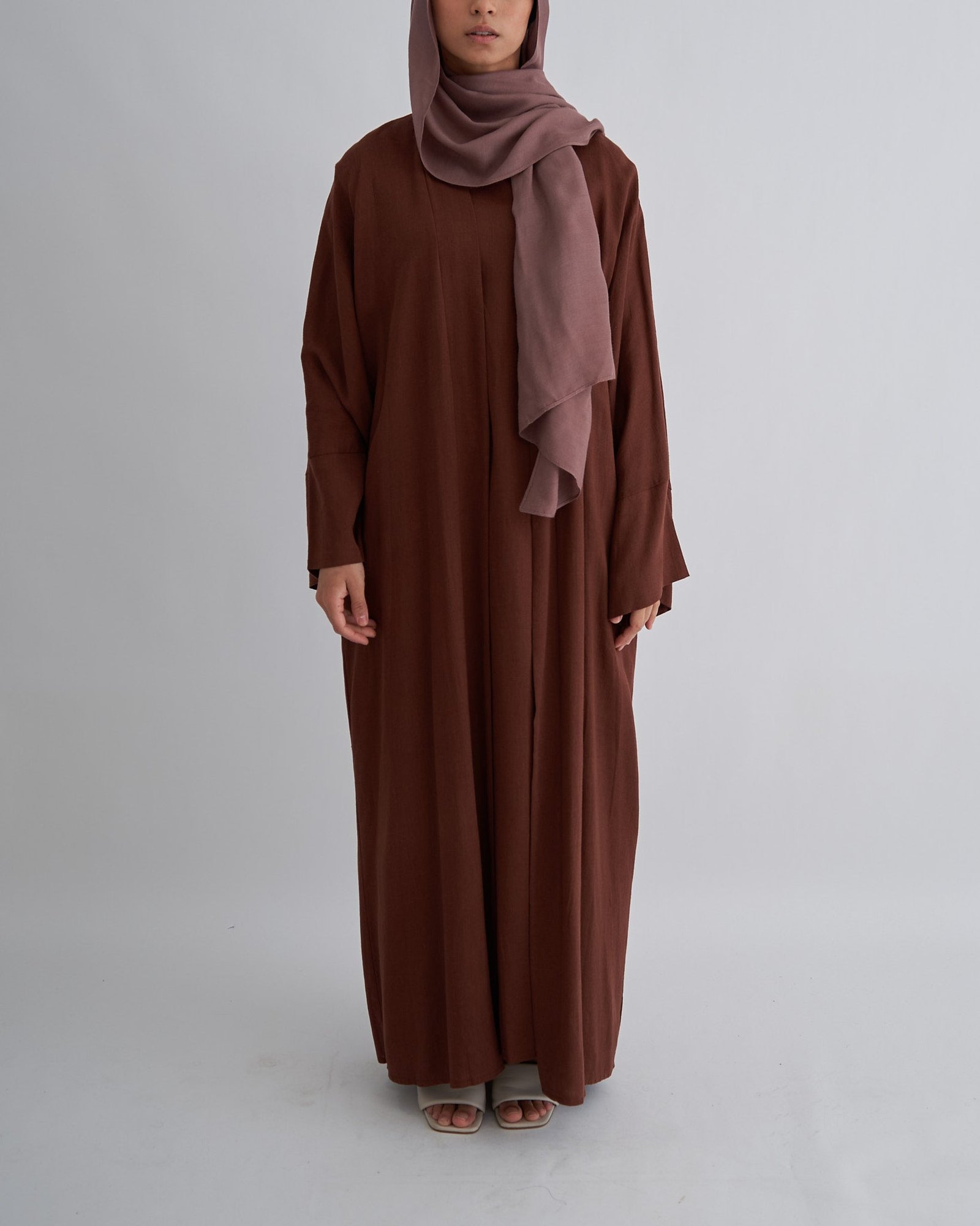 2PCS Aya Linen Abaya Set - Coffee