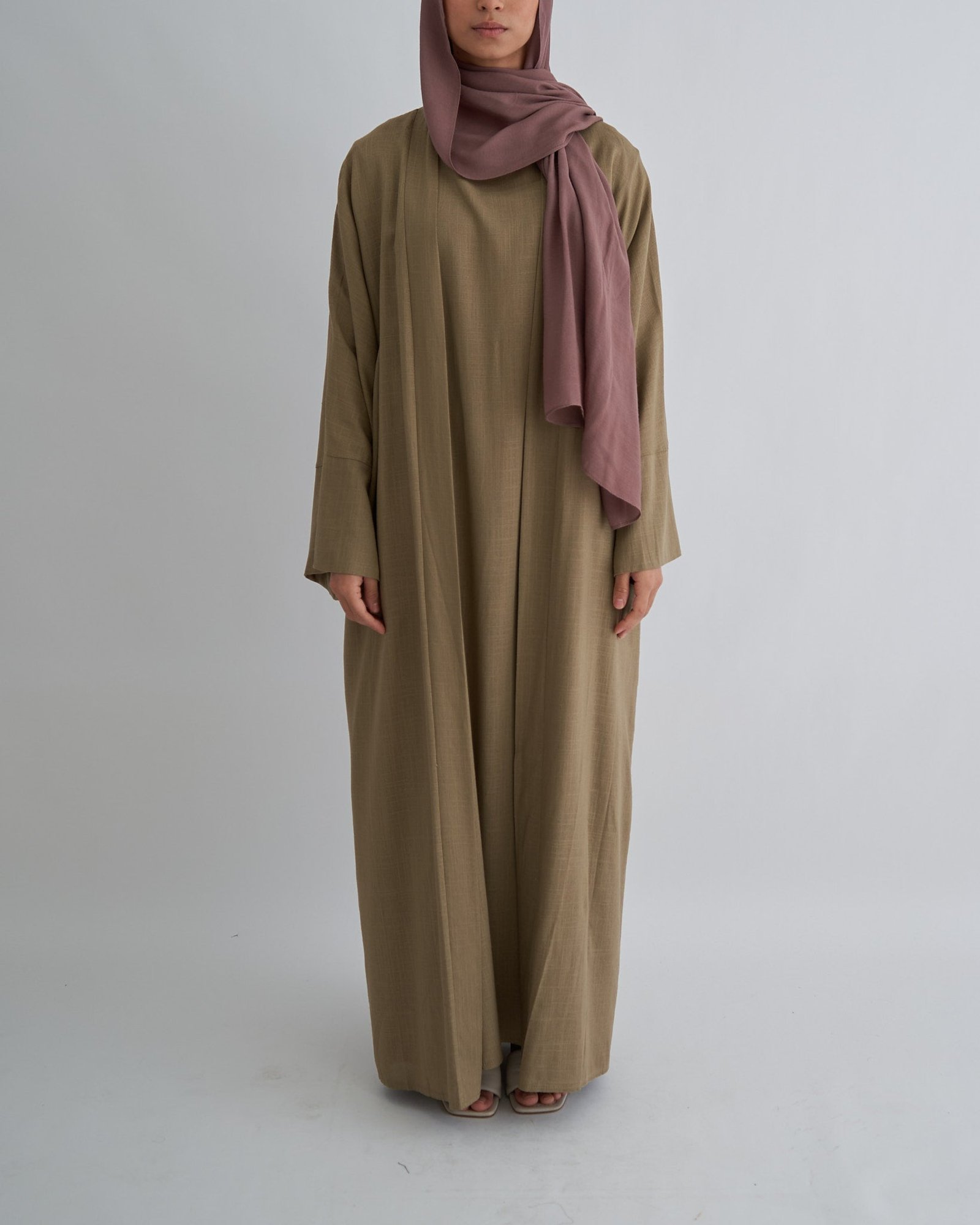 2PCS Aya Linen Abaya Set - Moss