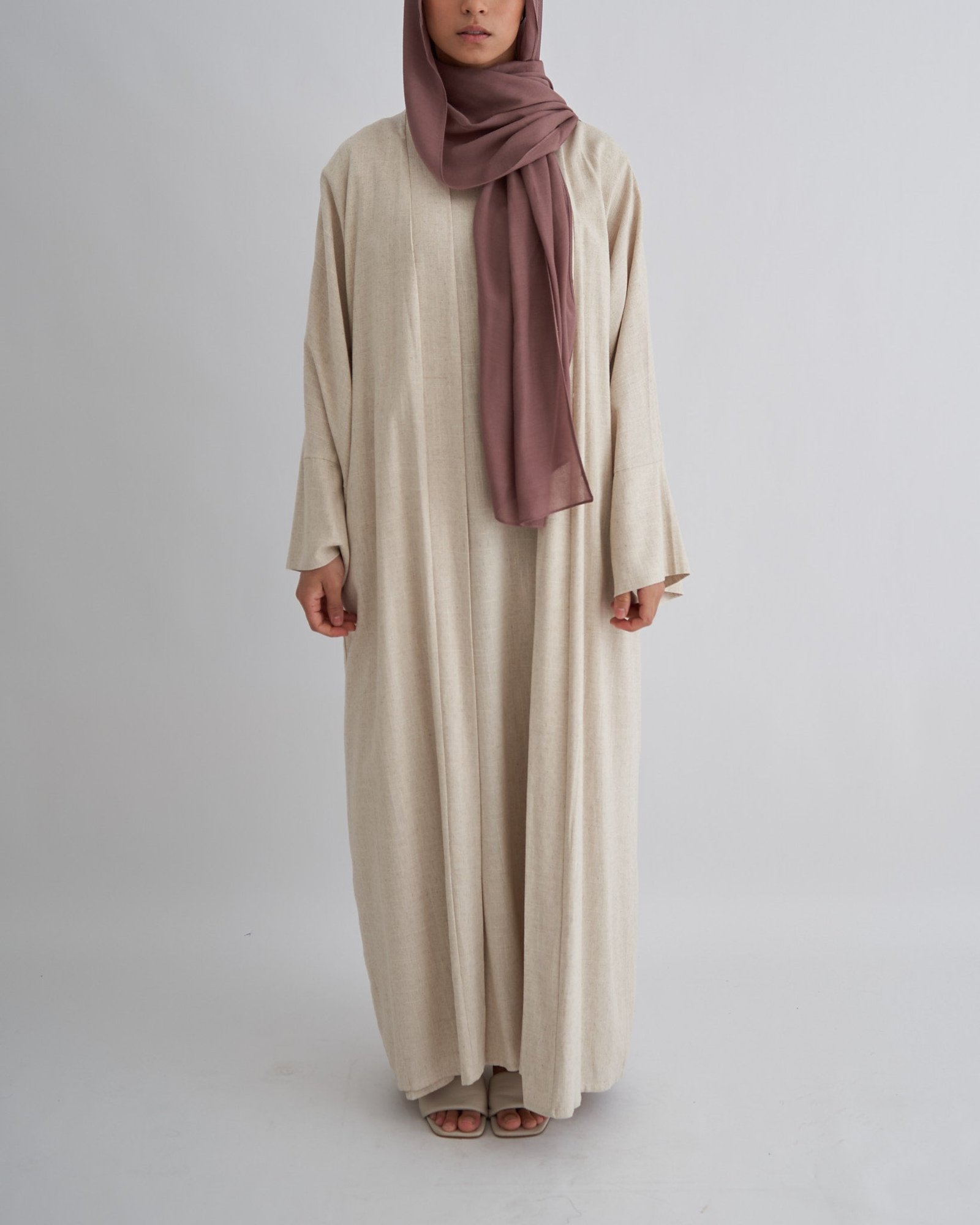 2PCS Aya Linen Abaya Set - Sand