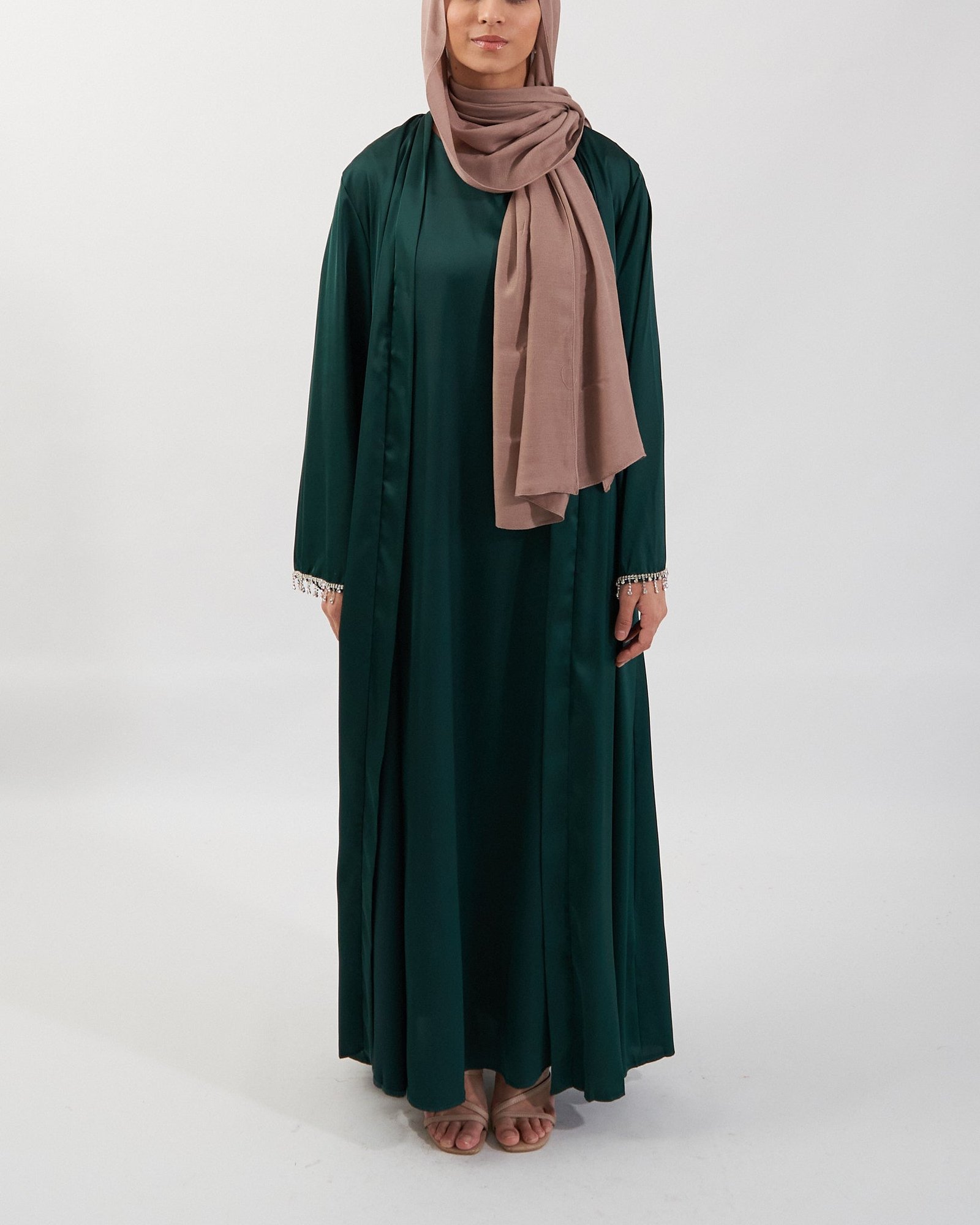 2PC Malika Satin Abaya Set - Emerald